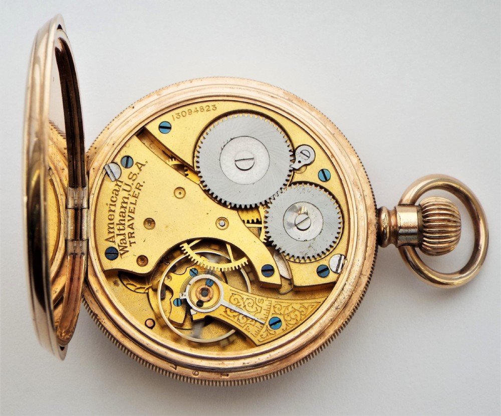 Antique 1903 Waltham Traveier pocket watch. View V