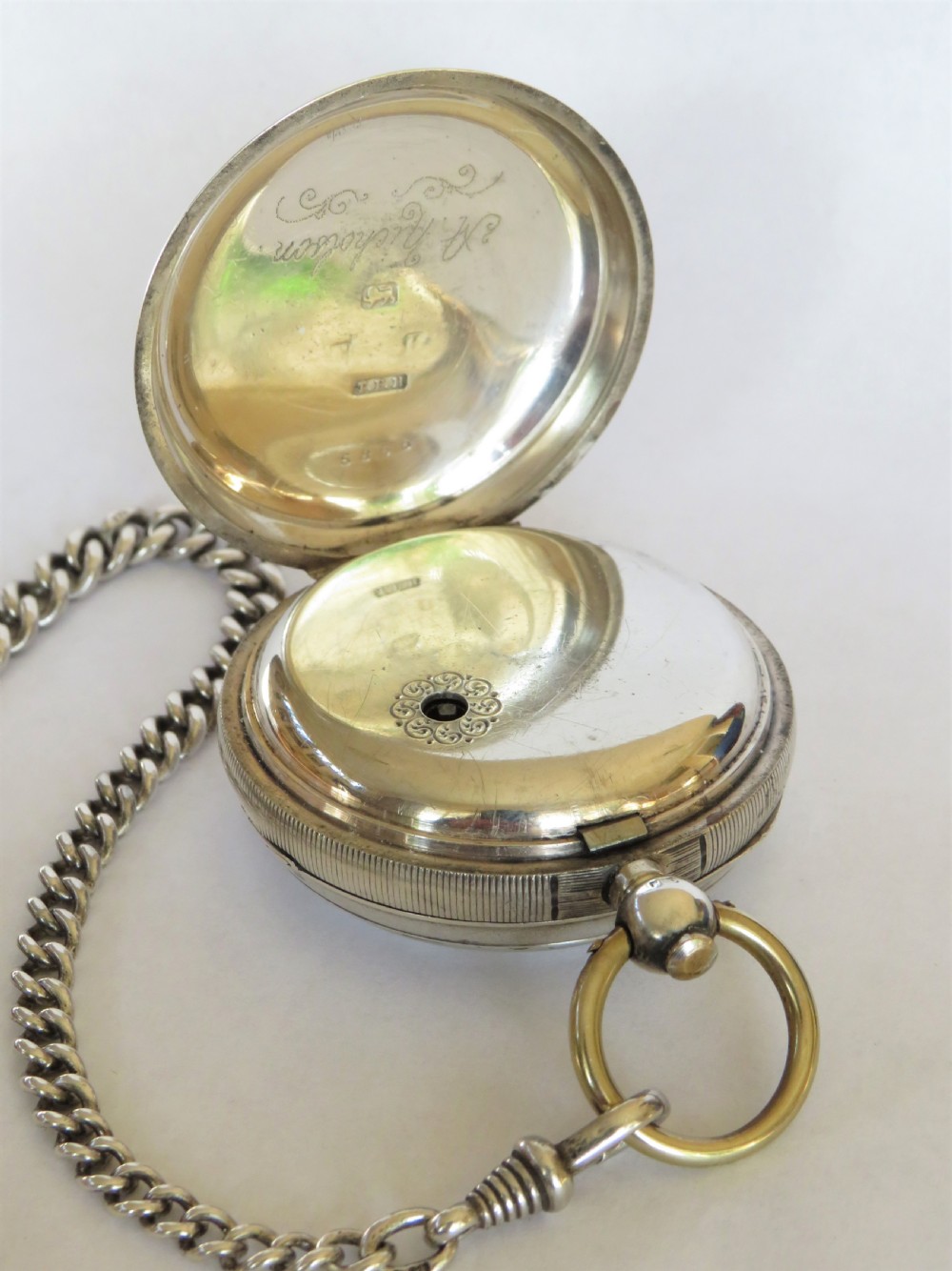 Antique silver H Samuel pocket watch and chain View IV