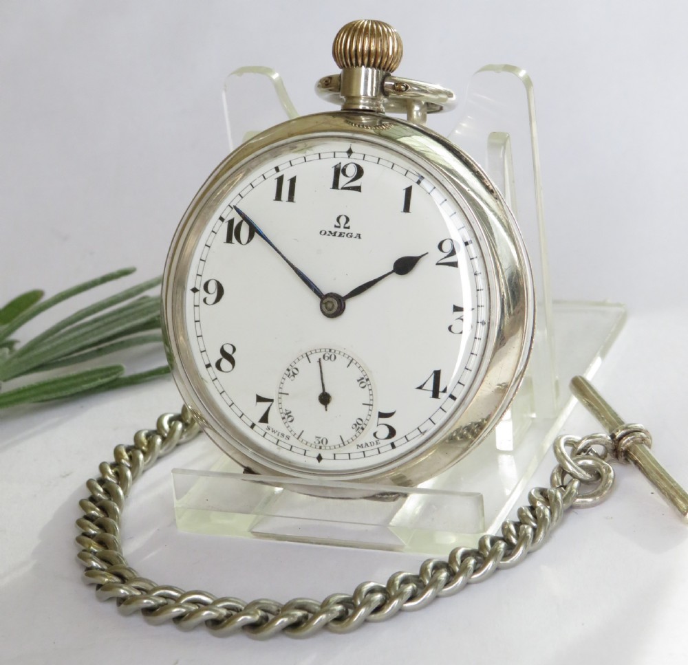 Antique silver Omega pocket watch and chain