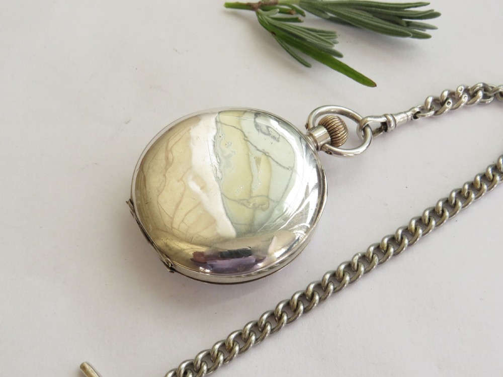 Antique silver Omega pocket watch and chain View III