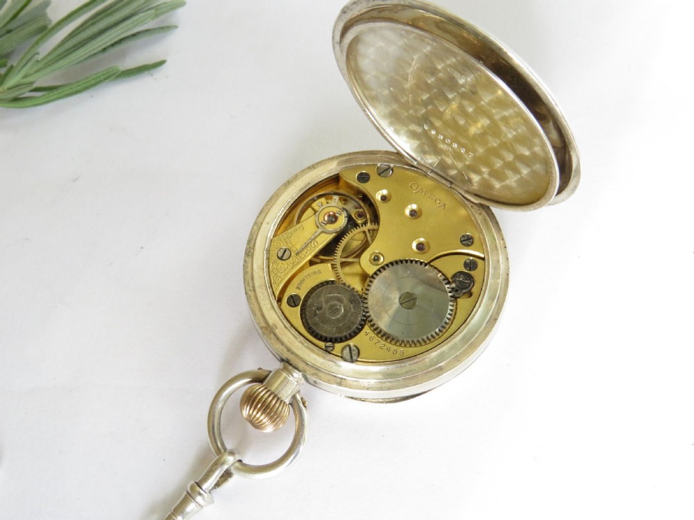 Antique silver Omega pocket watch and chain View IV