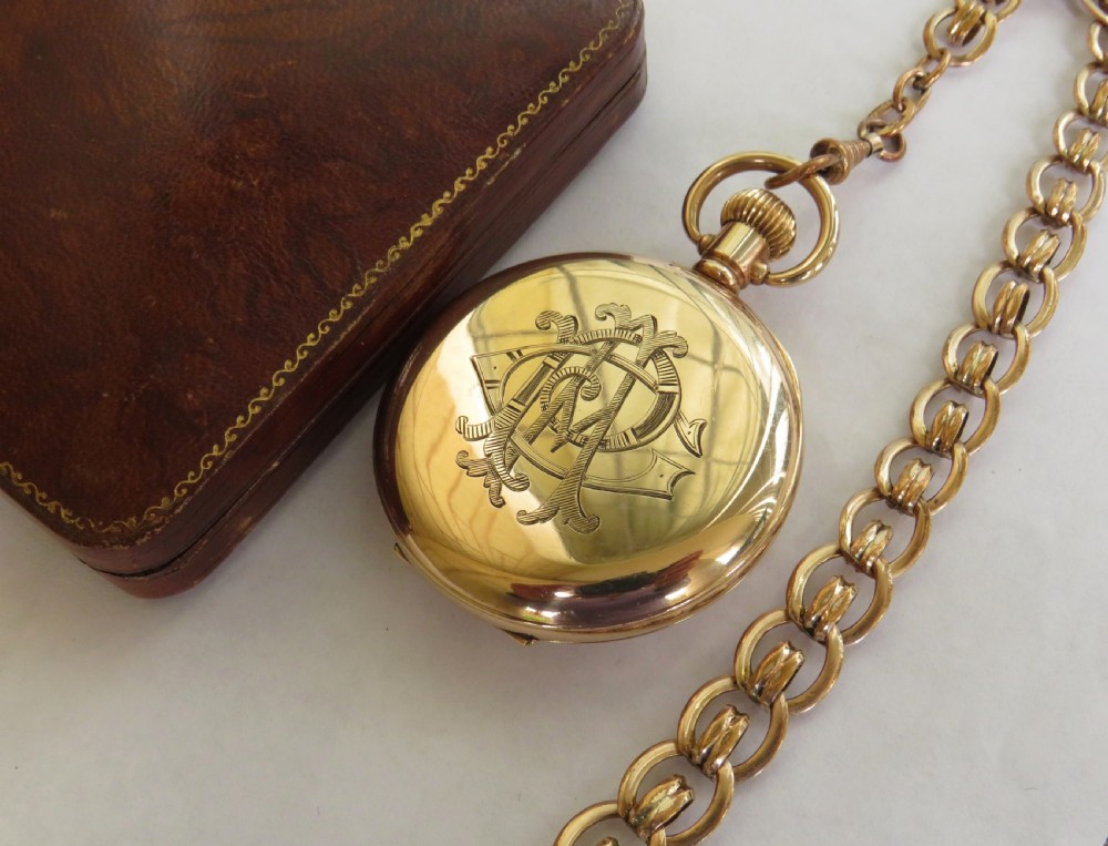 1920s Pinnacle half hunter pocket watch and chain View V