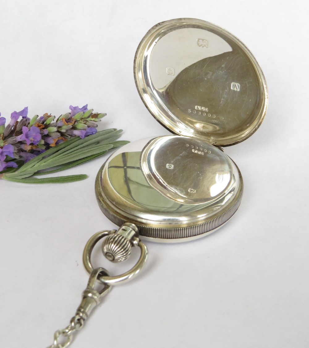 Antique 1925 silver Record pocket watch and chain View III