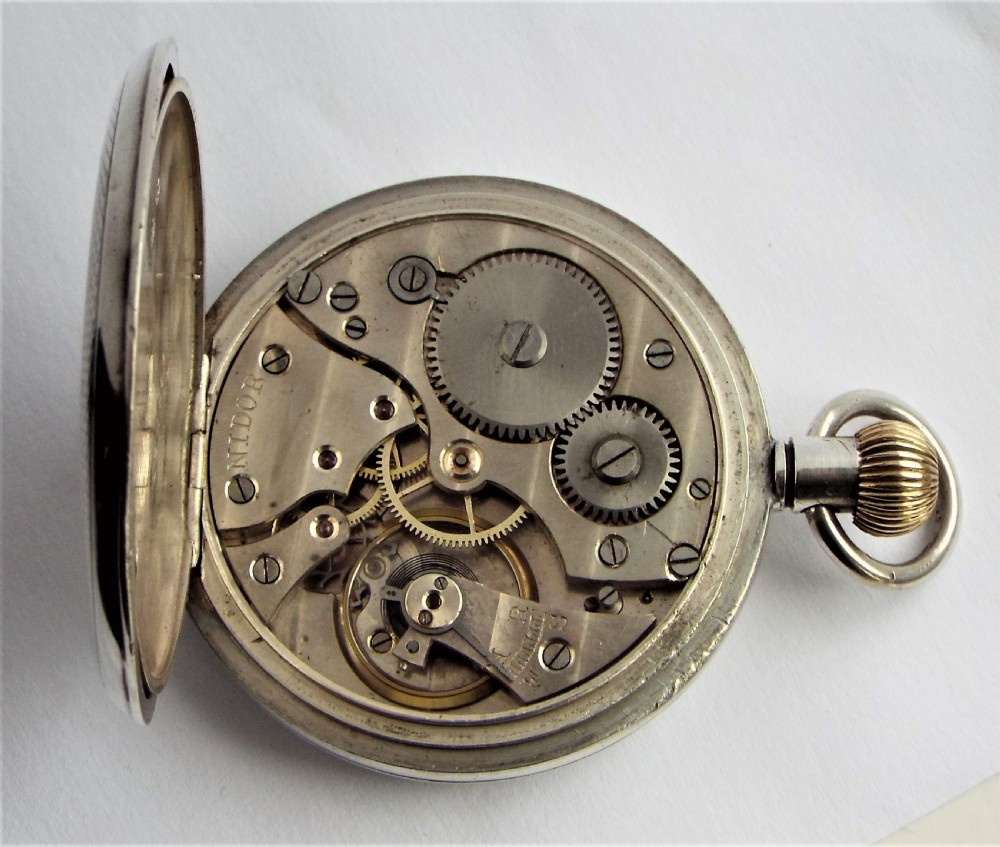 Antique 1919 Nidor silver pocket watch. View V