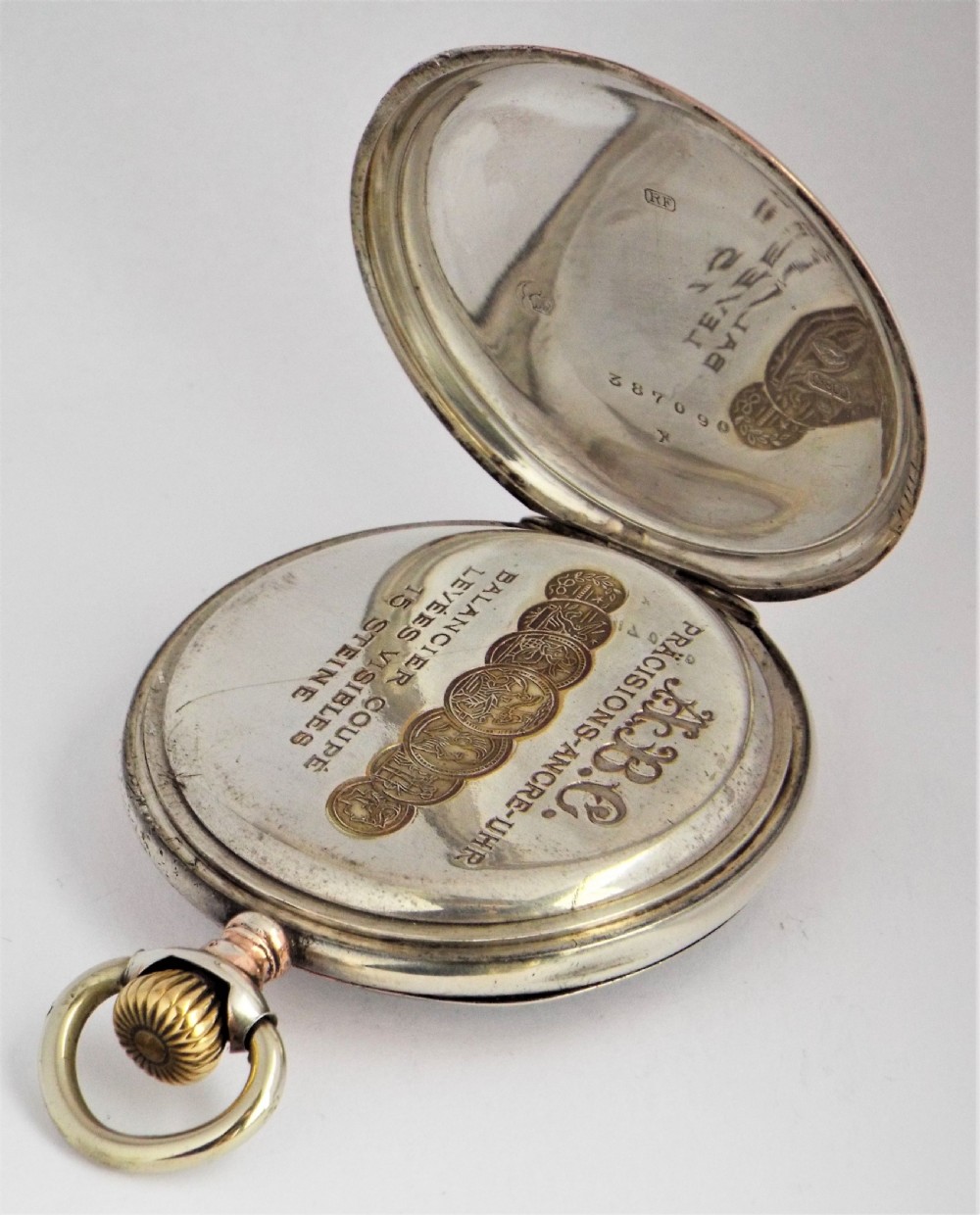 Antique Swiss silver pocket watch made for the Luxembourg market. View IV