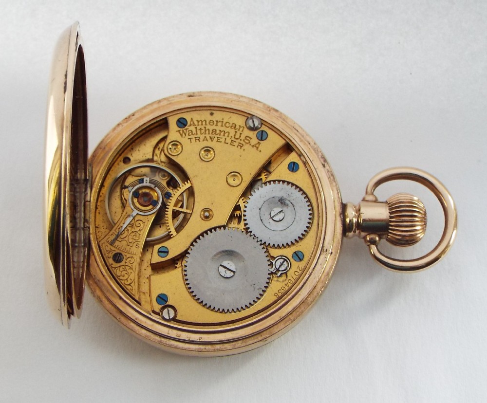 Antique Waltham Traveler full hunter pocket watch, 1916. View VI