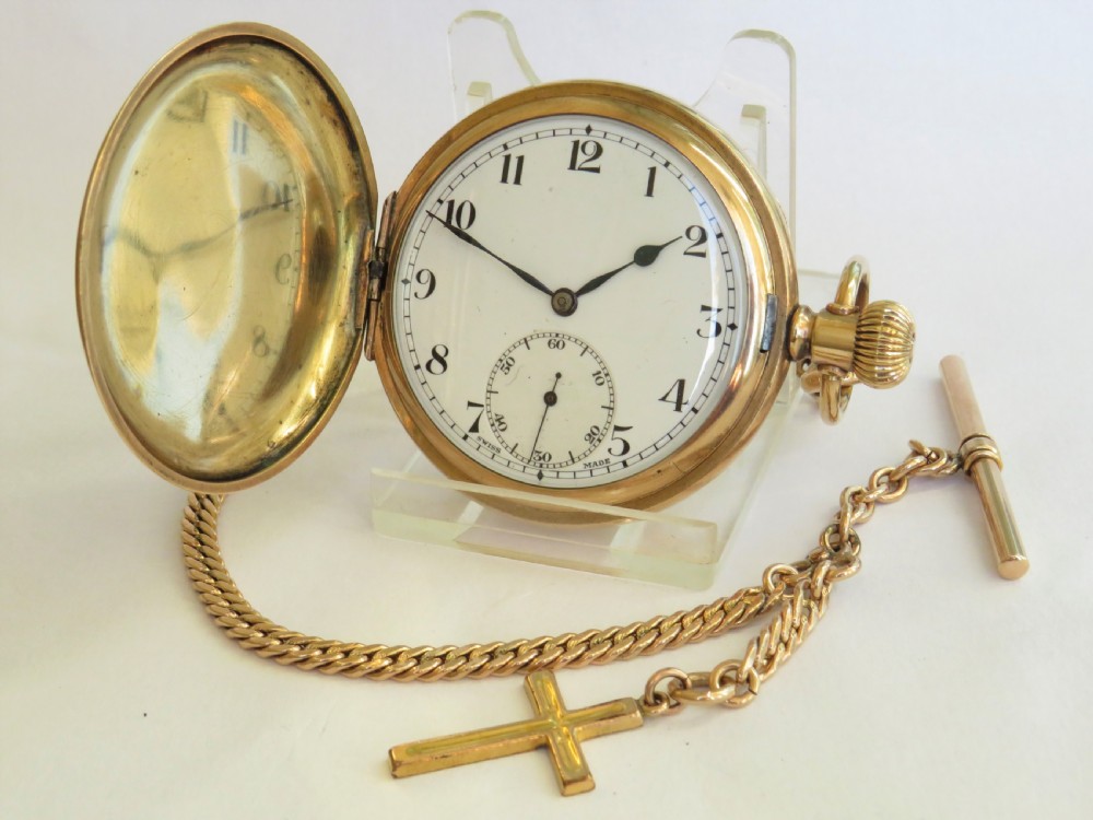 Antique 1920s Swiss hunter pocket watch and chain