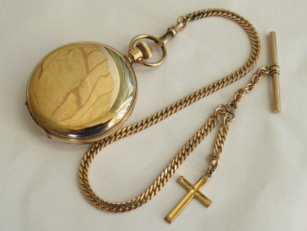 Antique 1920s Swiss hunter pocket watch and chain View II