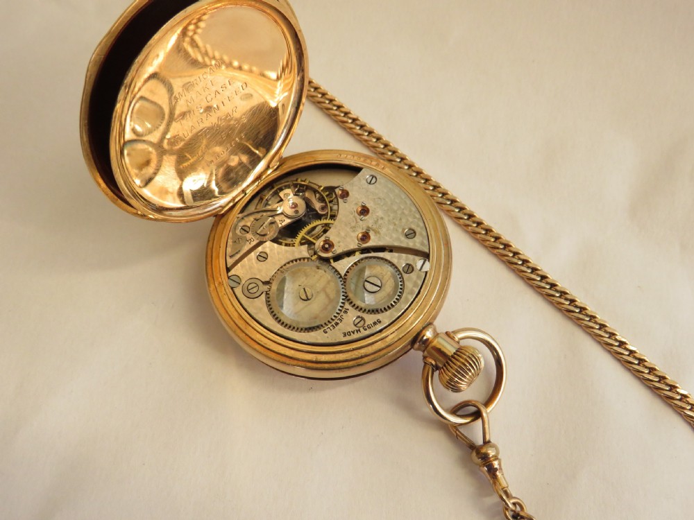 Antique 1920s Swiss hunter pocket watch and chain View IV