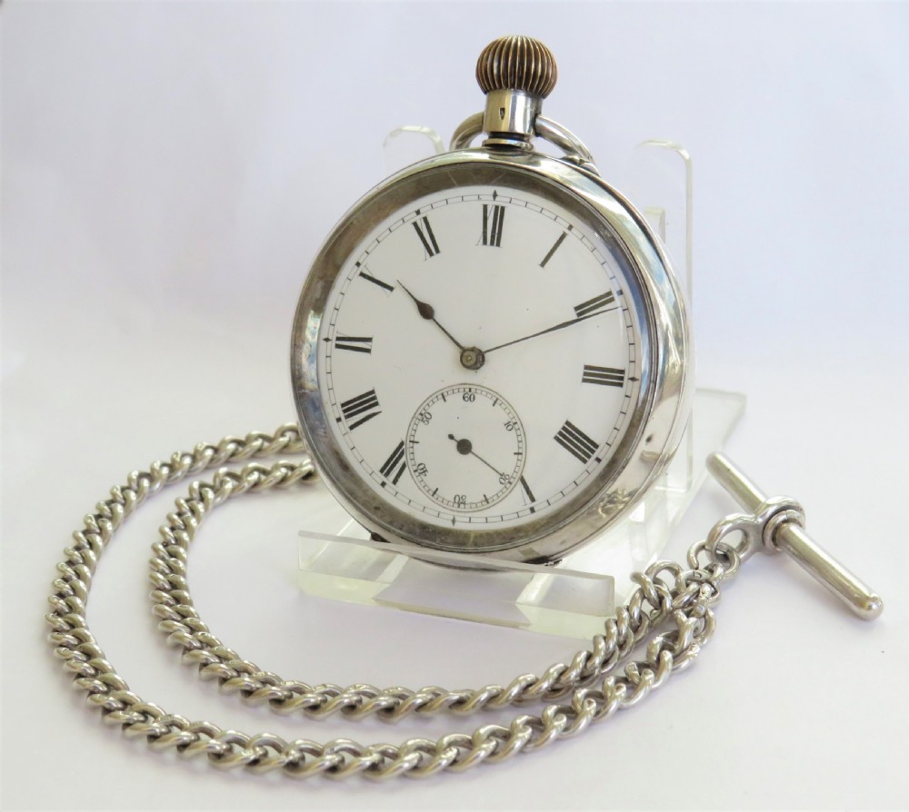 Antique silver pocket watch and chain