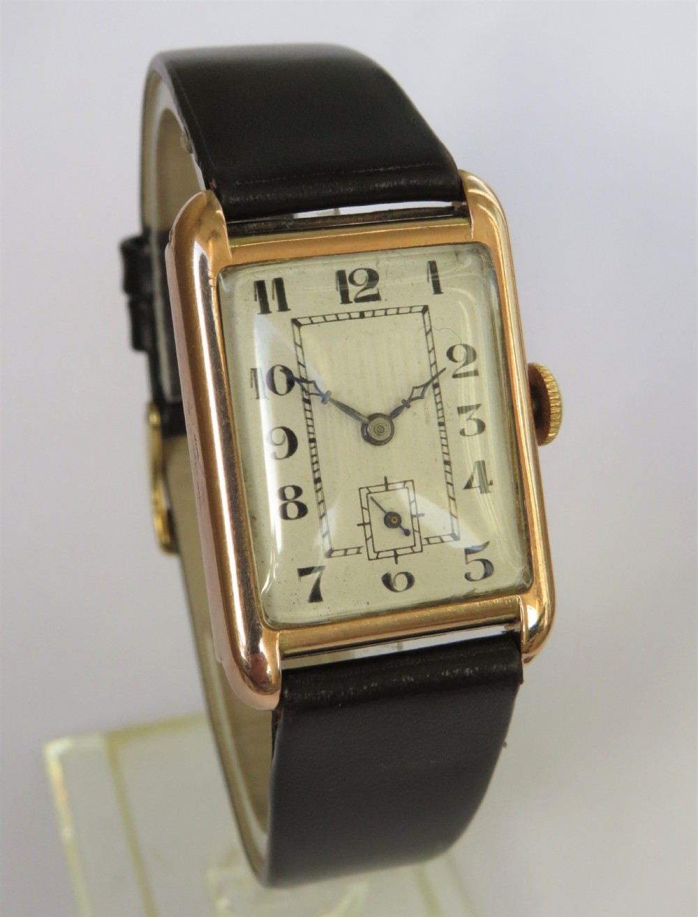 Gents 9ct rose gold wrist watch, 1928