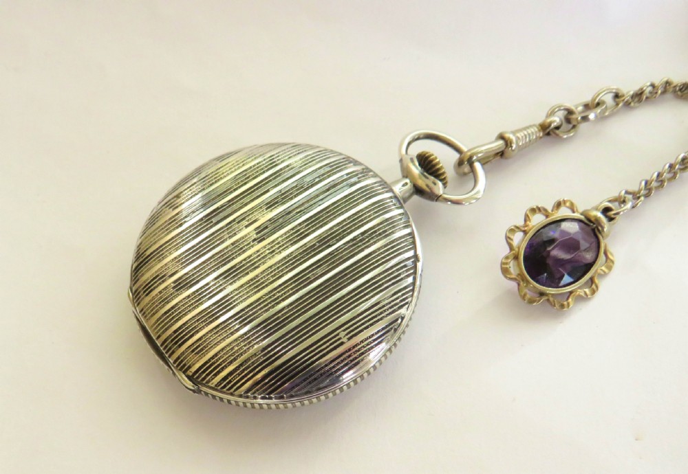 1921 Longines niello pocket watch and albert View IV