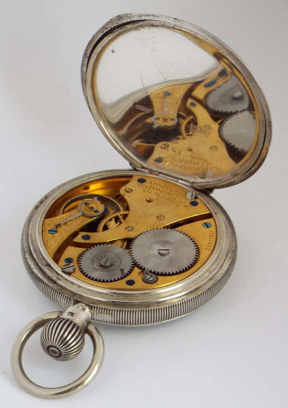 Antique silver Waltham Traveler pocket watch. View IV