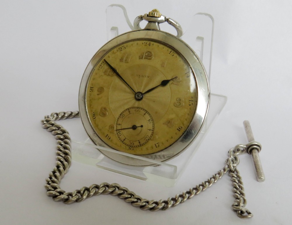 1920s silver Nerny pocket watch and chain