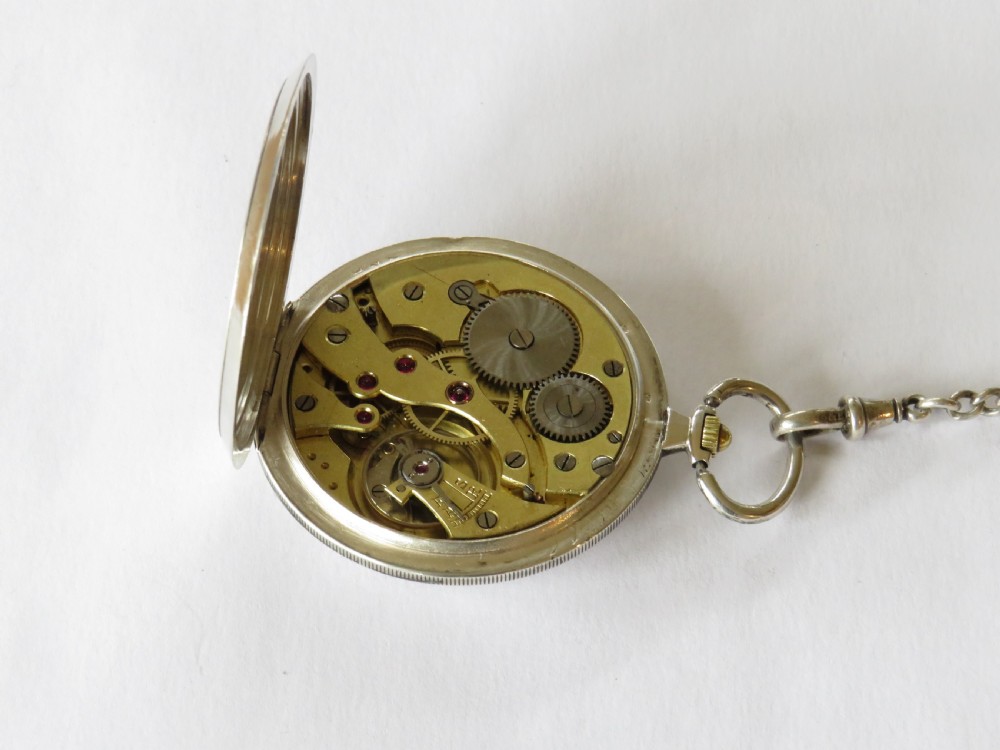 1920s silver Nerny pocket watch and chain View II