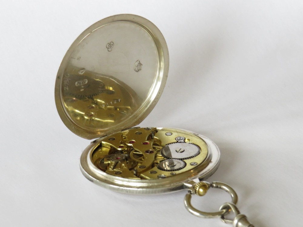 1920s silver Nerny pocket watch and chain View IV