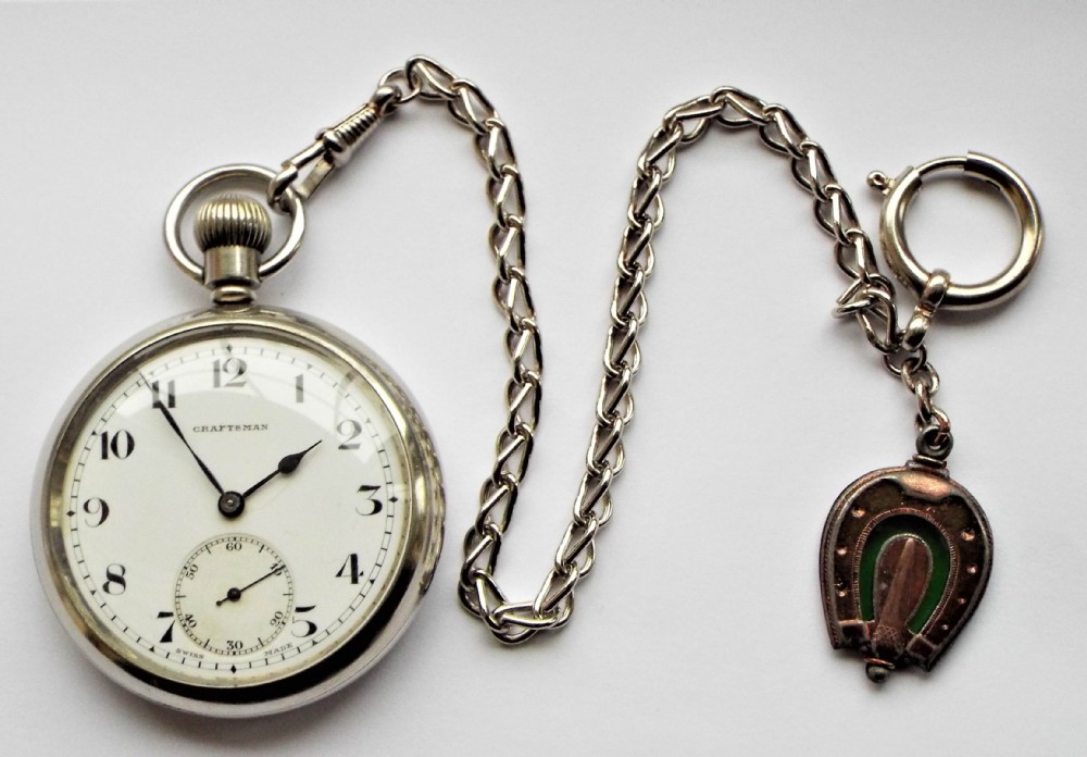 1930s Craftsman pocket watch & chain. View V