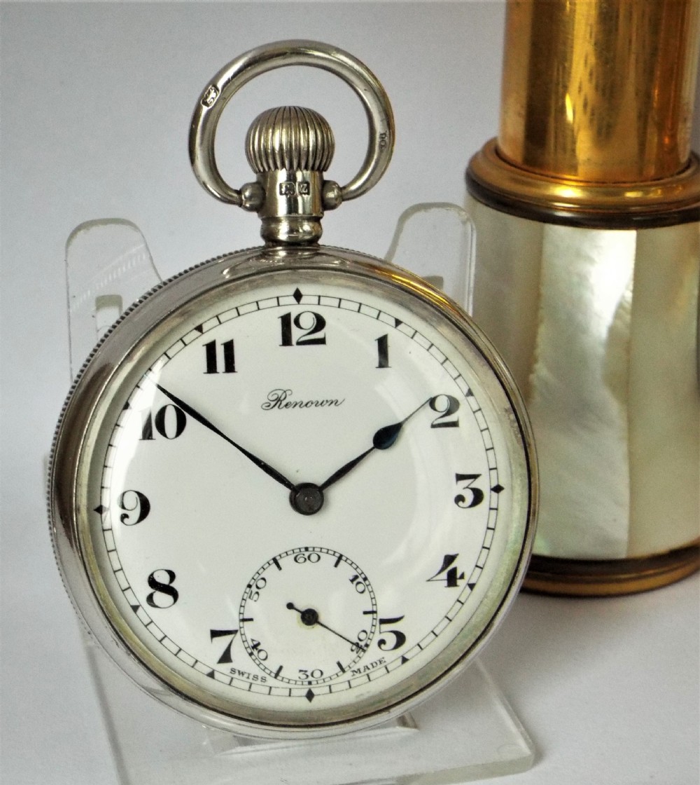 1920s silver Renown stem winding pocket watch by Record Dreadnought Watch Co.