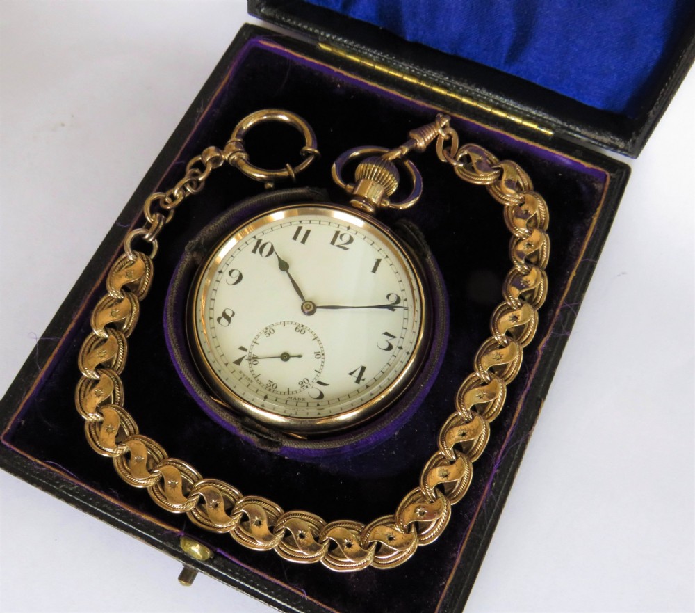 1930s Cyma pocket watch and chain View II