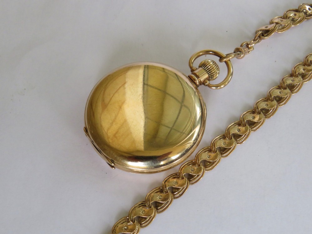 1930s Cyma pocket watch and chain View III