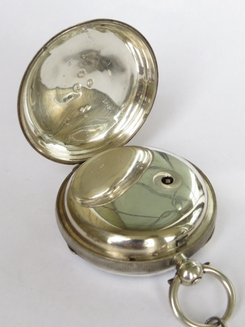 Antique silver pocket watch, chain & cricket fob View III