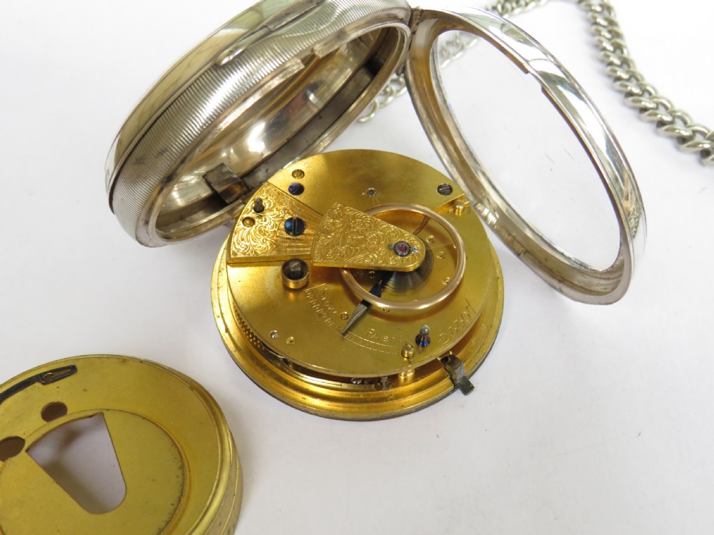 Antique silver pocket watch, chain & cricket fob View IV