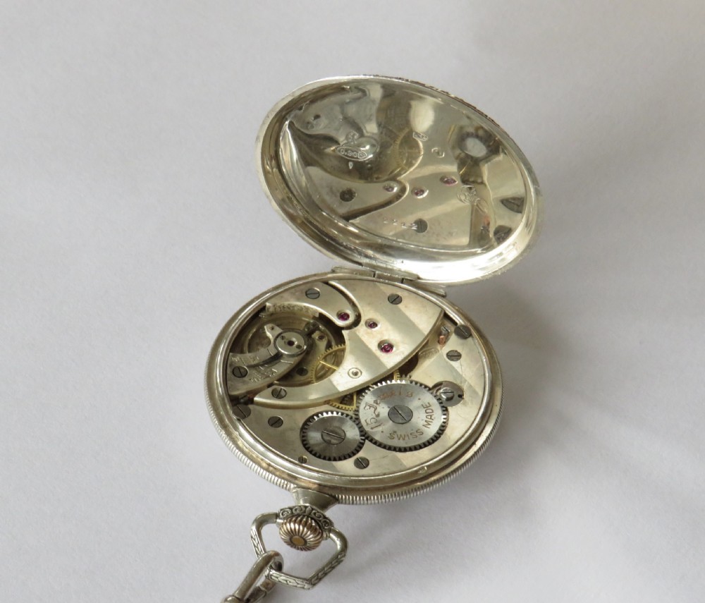 1930s silver Orator pocket watch and chain View II