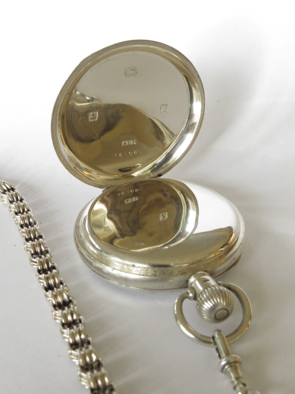 Antique silver Minerva pocket watch and chain View III