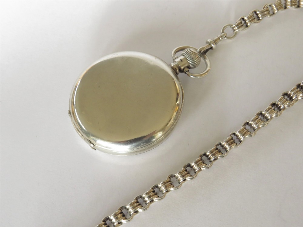 Antique silver Minerva pocket watch and chain View IV