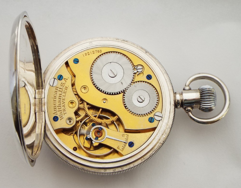 Antique silver Waltham pocket watch, 1915. View V