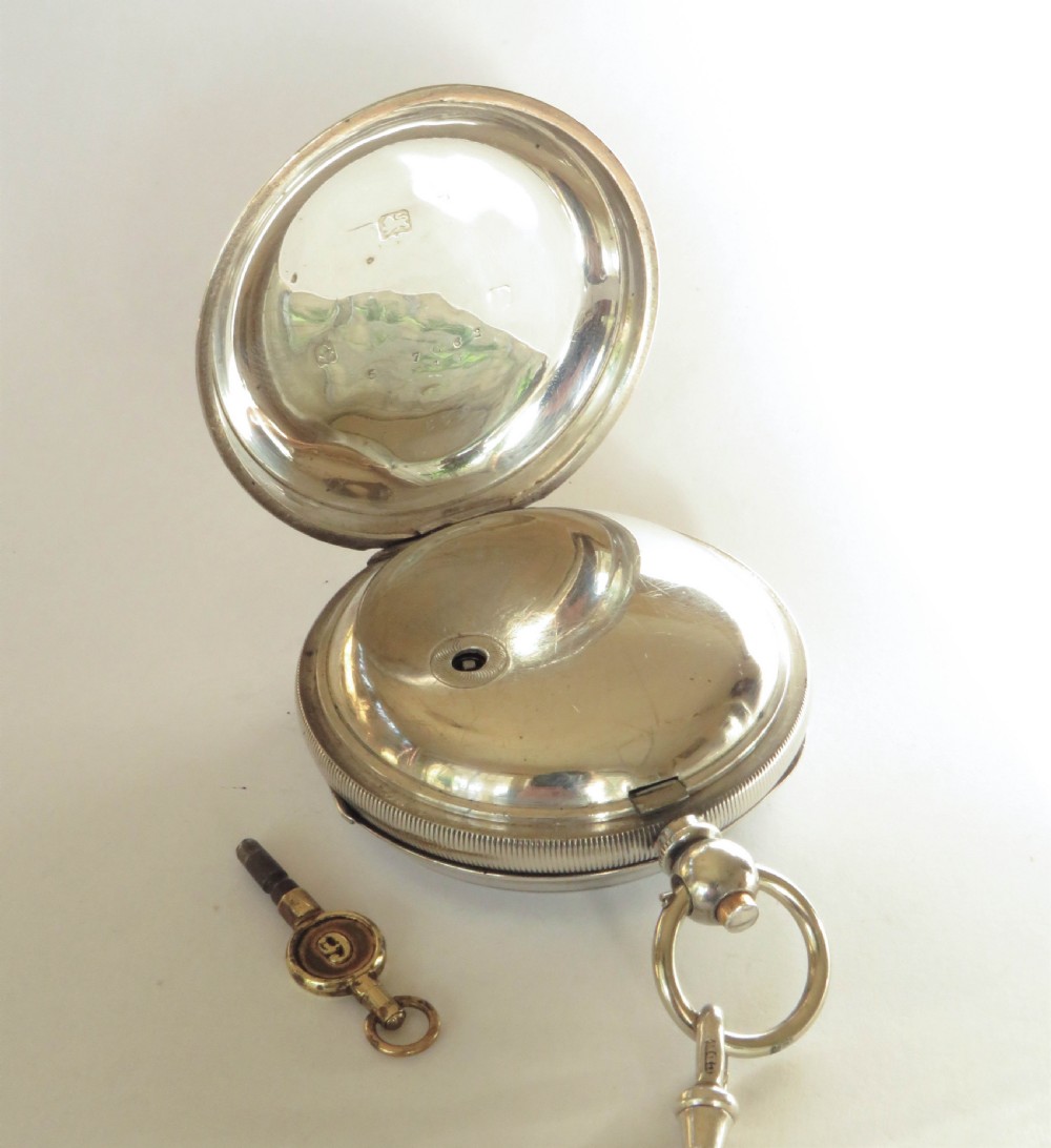 Large antique silver pocket watch, William Ehrhardt, with albert. View III