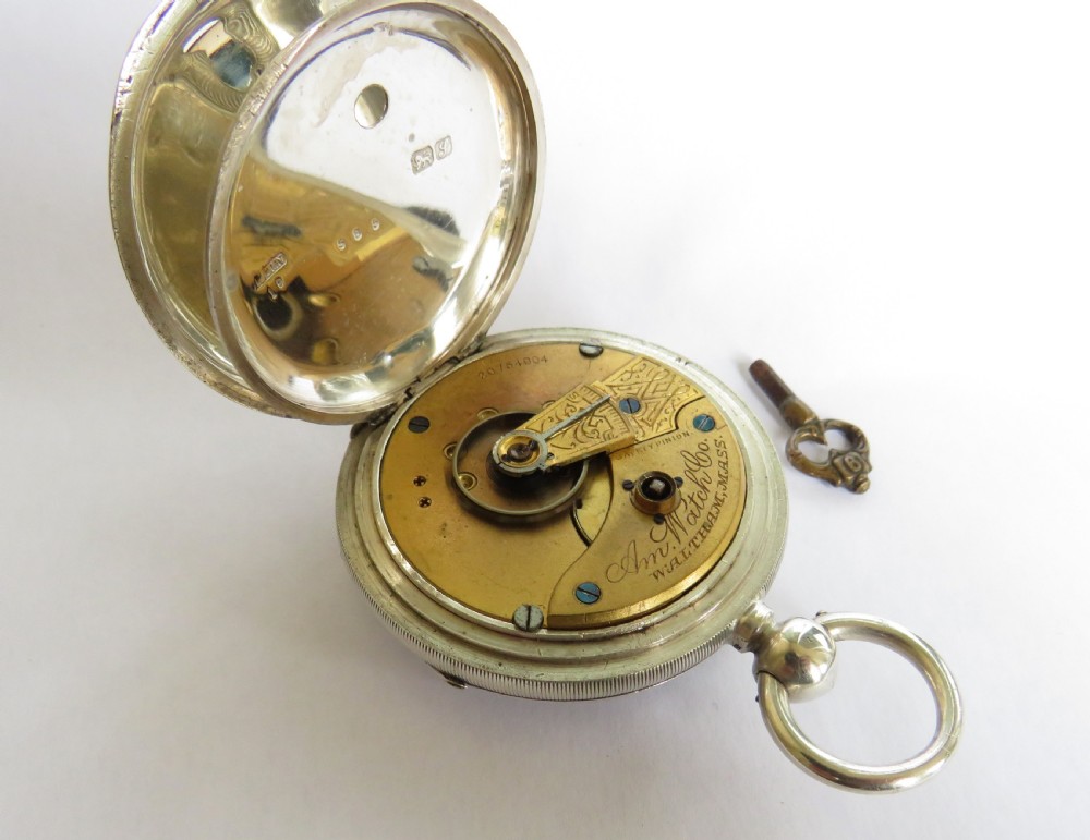 Antique silver Waltham pocket watch View V