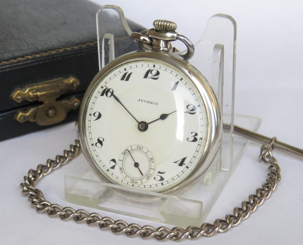 Antique Juvenia silver pocket watch and chain