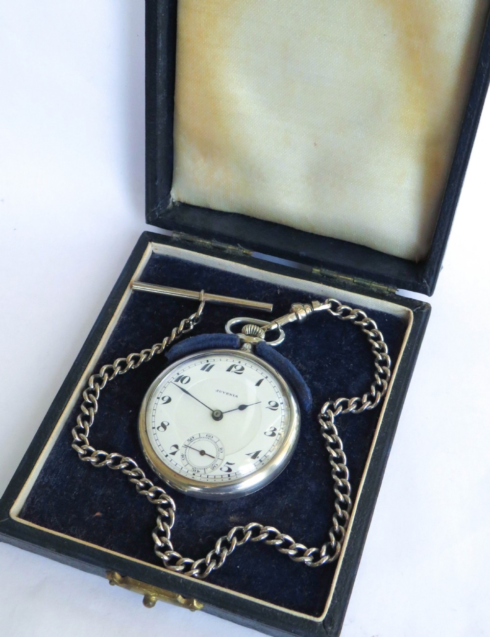 Antique Juvenia silver pocket watch and chain View III