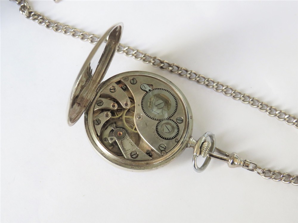 Antique Juvenia silver pocket watch and chain View IV