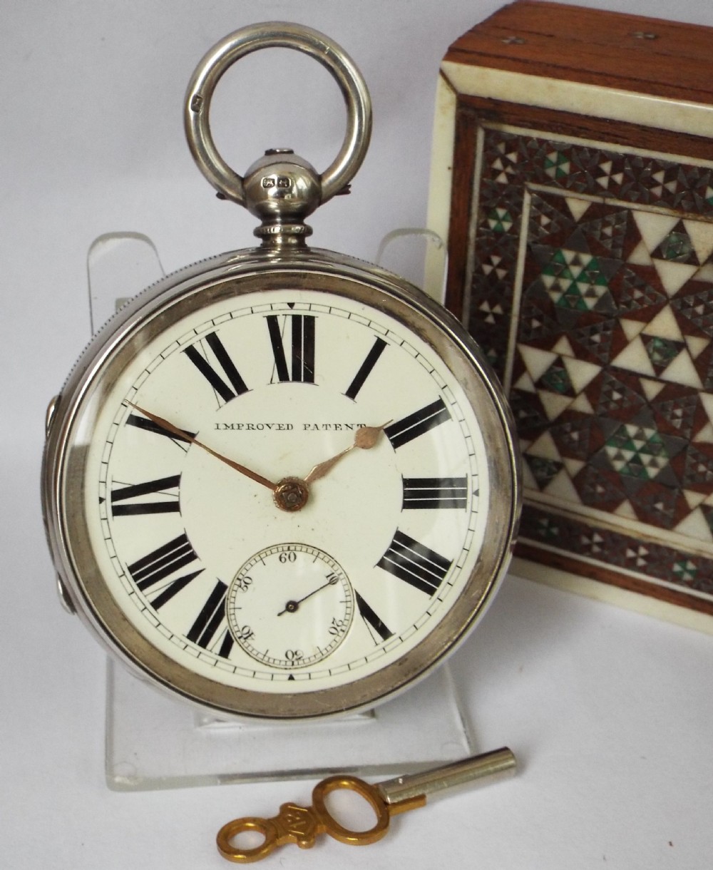 Antique silver Improved Patent fusee pocket watch, 1891