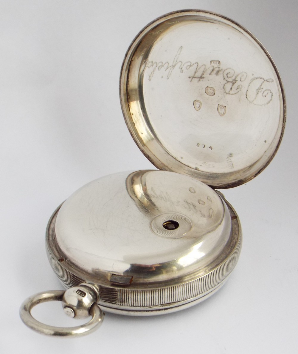 Antique silver Improved Patent fusee pocket watch, 1891 View III