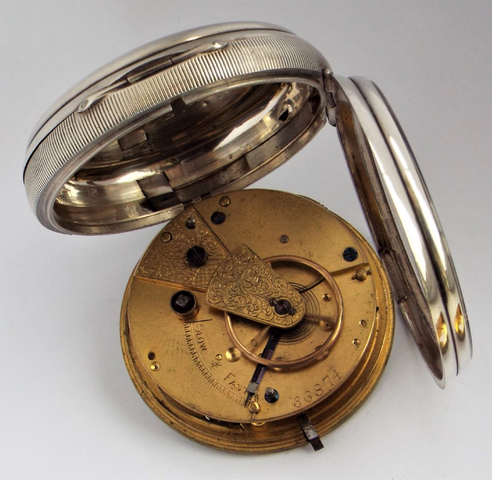 Antique silver Improved Patent fusee pocket watch, 1891 View V