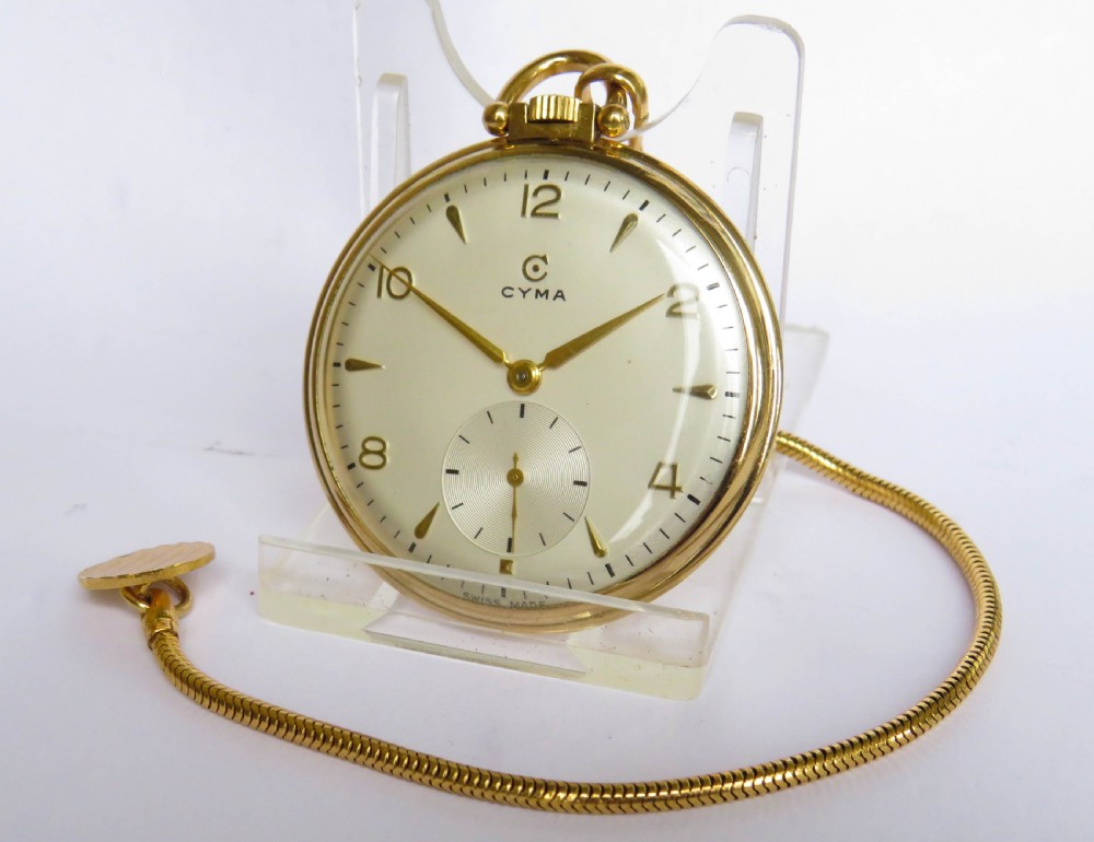 1950s Cyma pocket watch and chain, beautiful condition