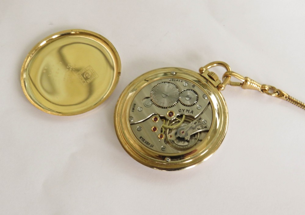 1950s Cyma pocket watch and chain, beautiful condition View III