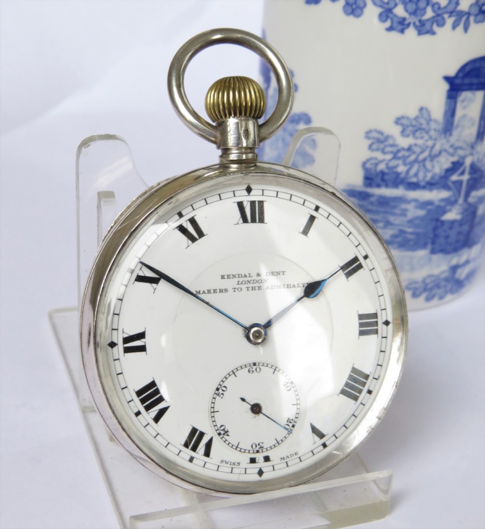 1919 silver Kendal & Dent pocket watch. View II