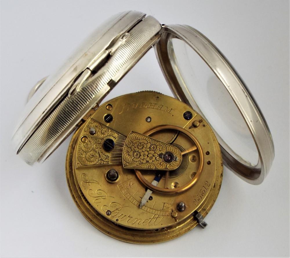 1889 silver fusee pocket watch, Burnett Durham. View V