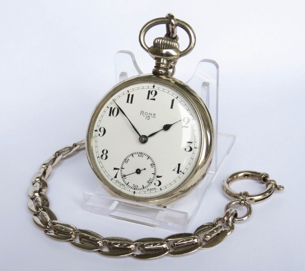 1930s Rone 15 pocket watch and chain