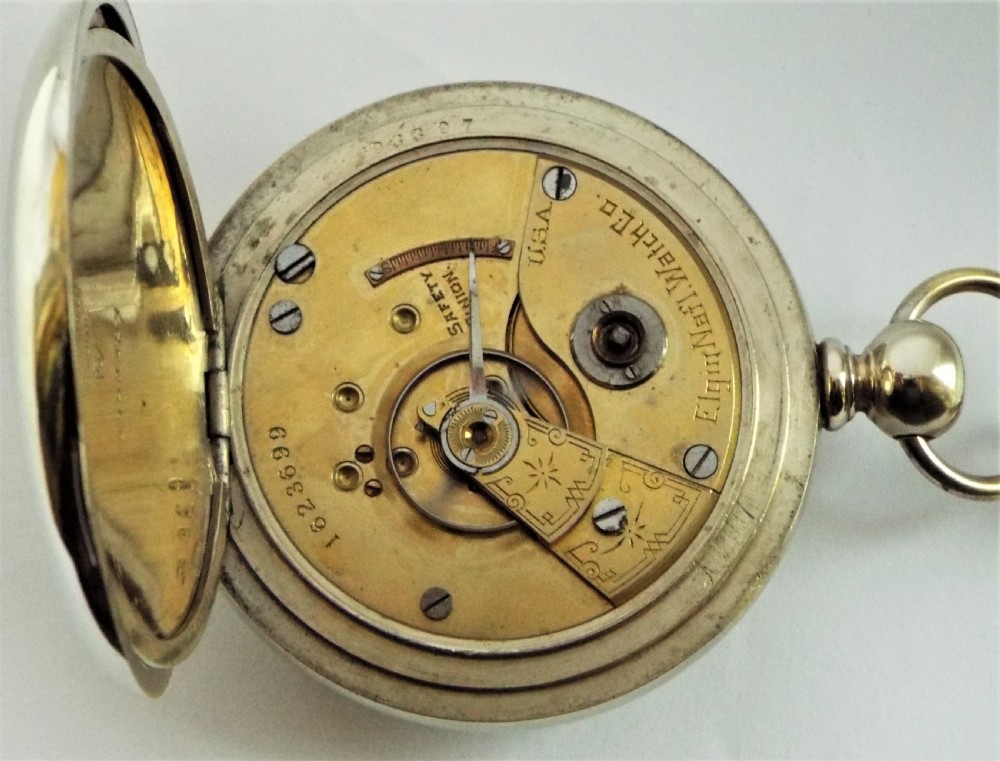 Large antique 1885 Elgin pocket watch & chain. View V