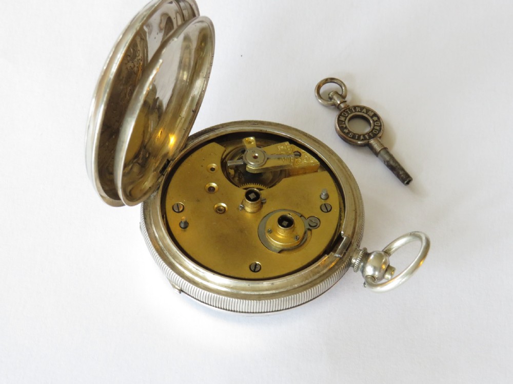 Antique silver pocket watch, Ferryhill Locomotive View V