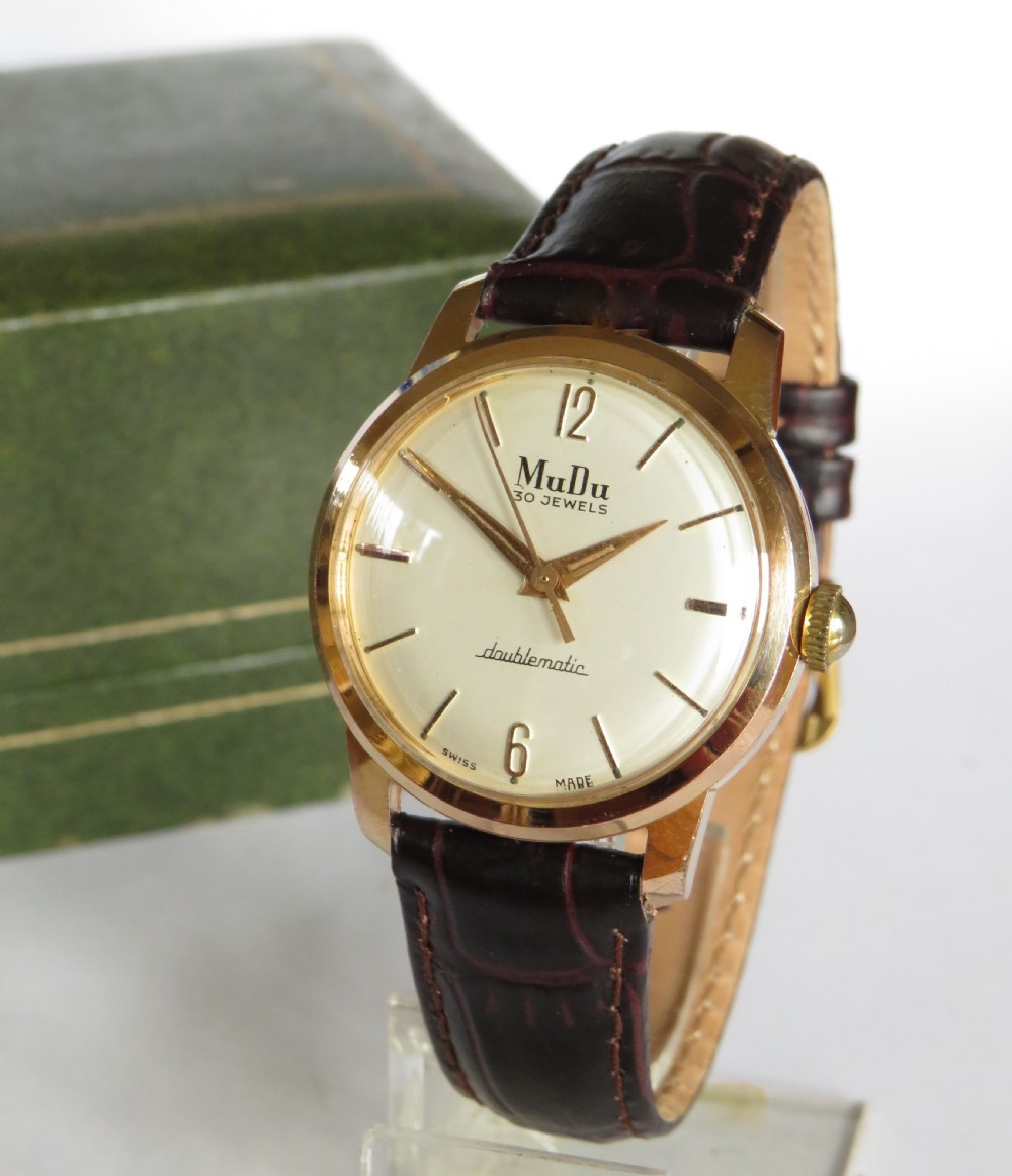 Mid-size 1950s MuDu Doublematic wrist watch