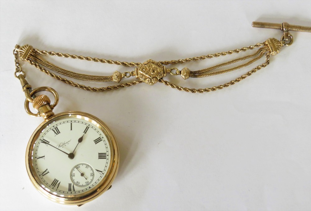 1930s Waltham pocket watch and albert View VI