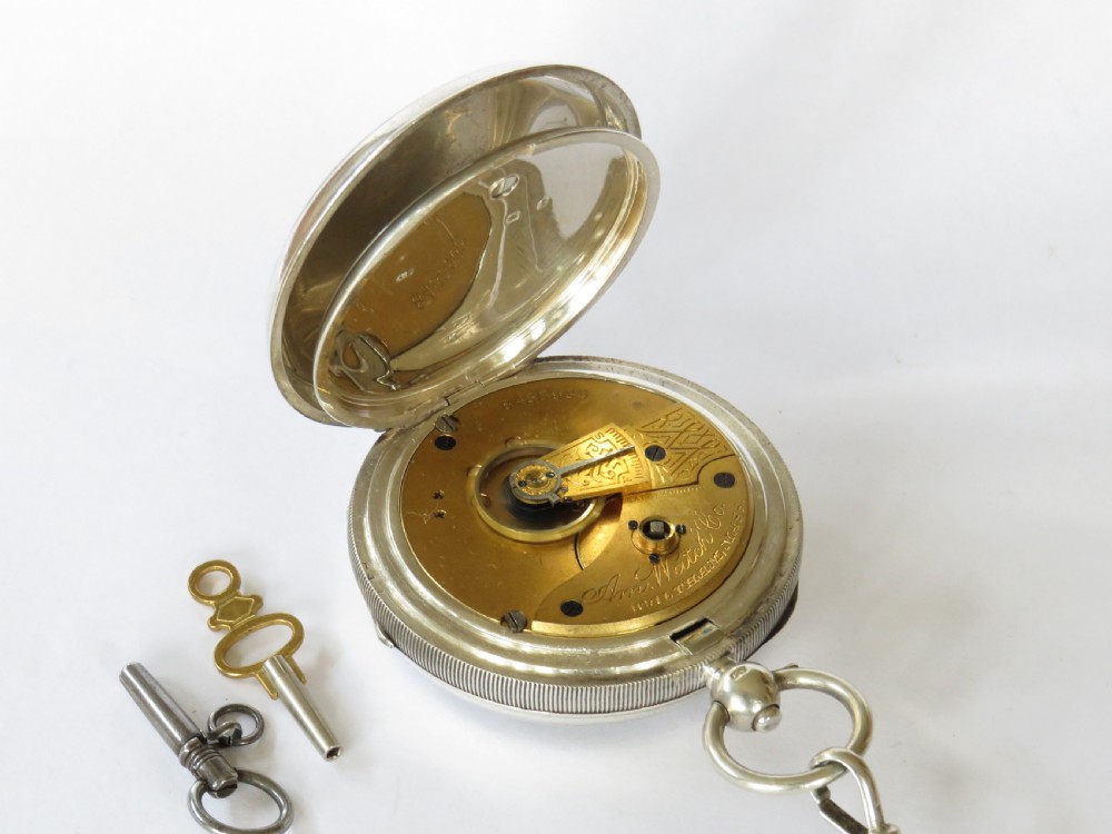 Antique silver Waltham pocket watch and albert View II