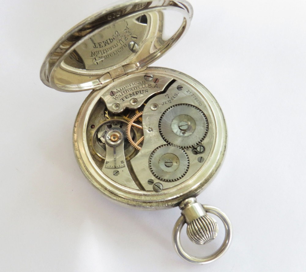 Antique silver Waltham pocket watch, 1919 View III