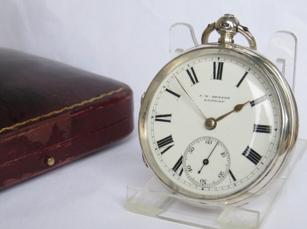 Antique J W Benson silver fusee pocket watch